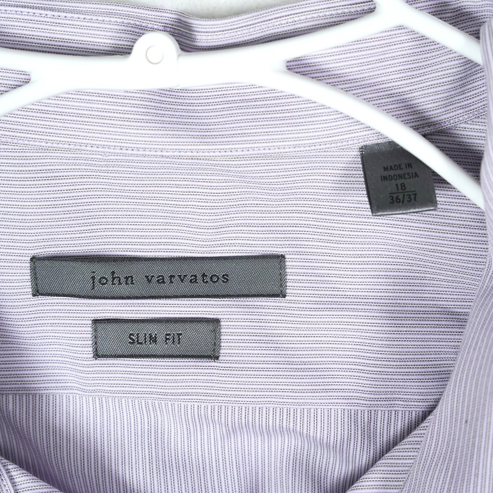 John Varvatos Slim Fit French Cuff Dress Shirt Mens 18 36/37 Lavender Stripe NWT - Picture 3 of 9